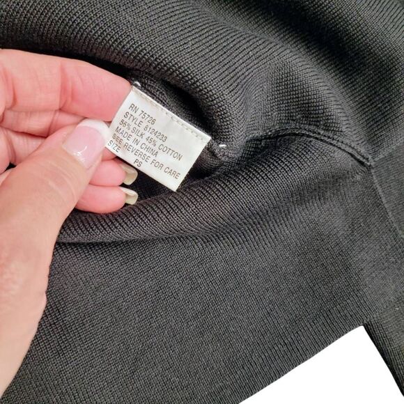 Designer Silk & Cotton with Crochet Detail on Sleeves and V Neck Black Knit Top - Picture 8 of 10